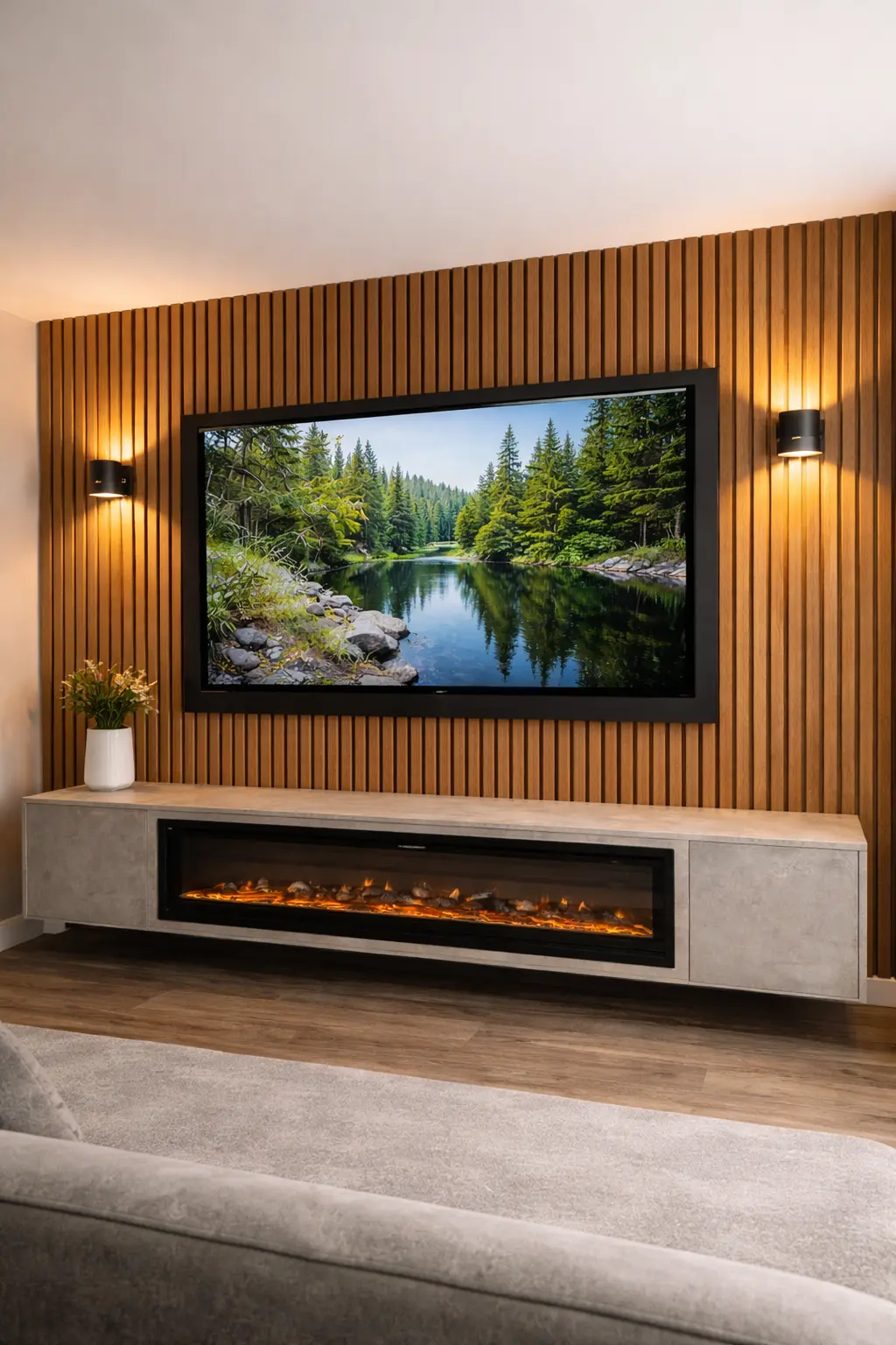 Wood slat media wall